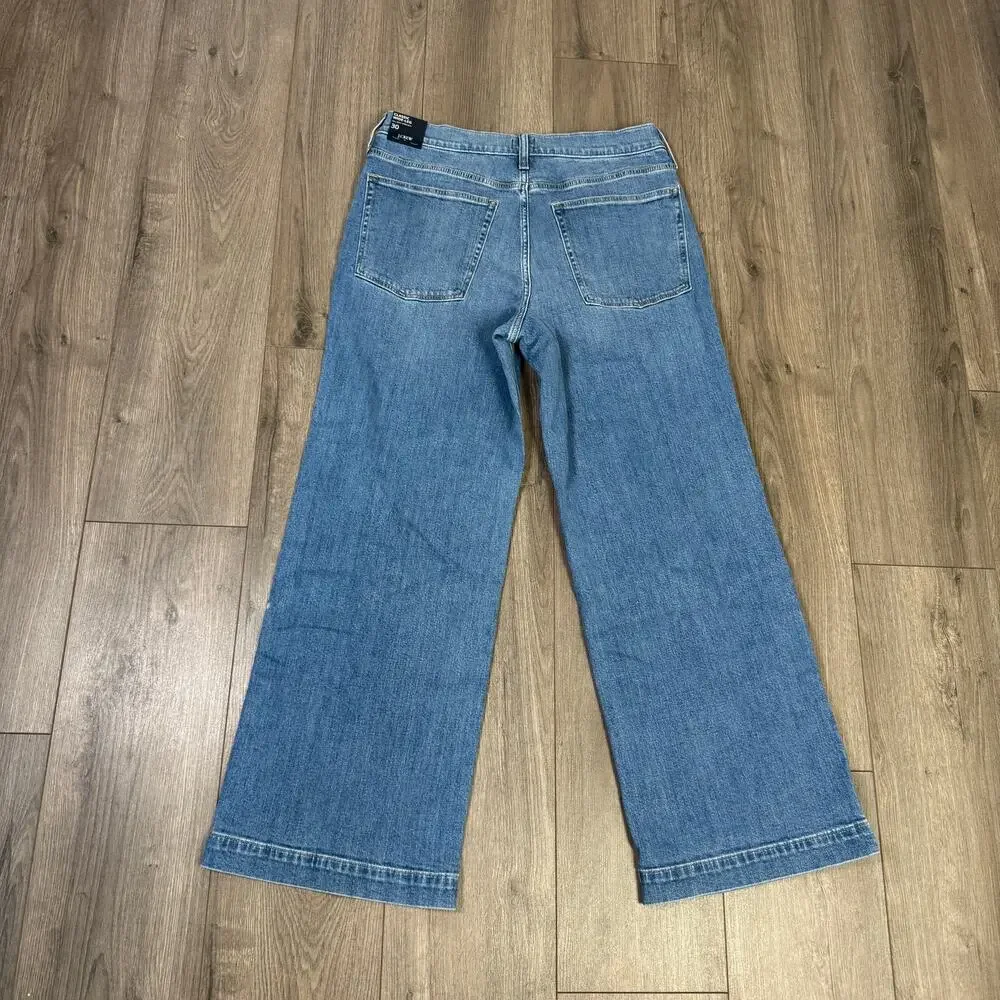 J.Crew Classic Wide-Leg Jeans WMNS 30 Blue Basin Wash All-Day Stretch High-Rise